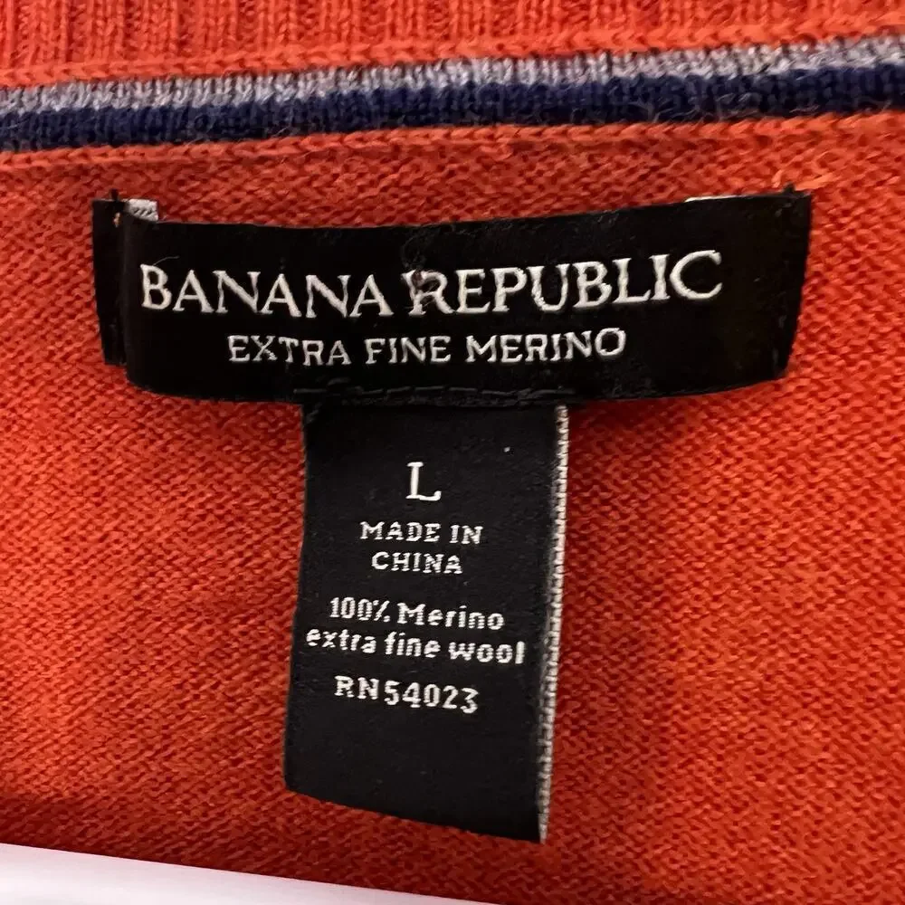 Banana Republic Men's Merino Wool V Neck Sweater Orange Sz L